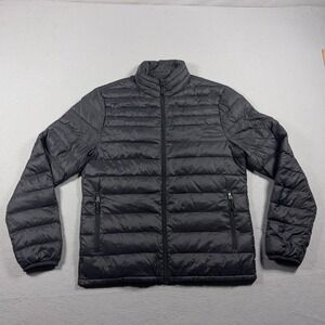 Heatkeep Puffer Jacket Men Small Quilted Full Zip Black‎ Lightweight Down Fill